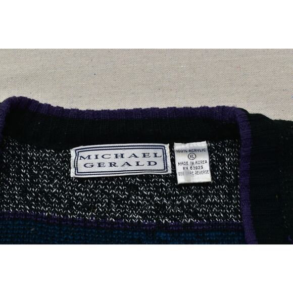 VTG Michael Gerald Mens Button Sweater Cardigan Abstract Plaid Size XL Acrylic - Picture 7 of 8